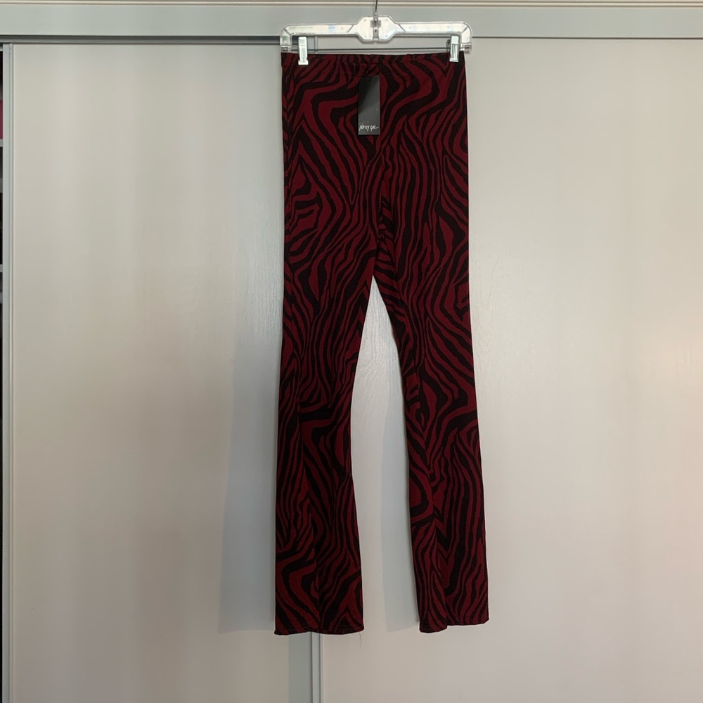 New Nasty Gal Maroon Zebra Flare Pants